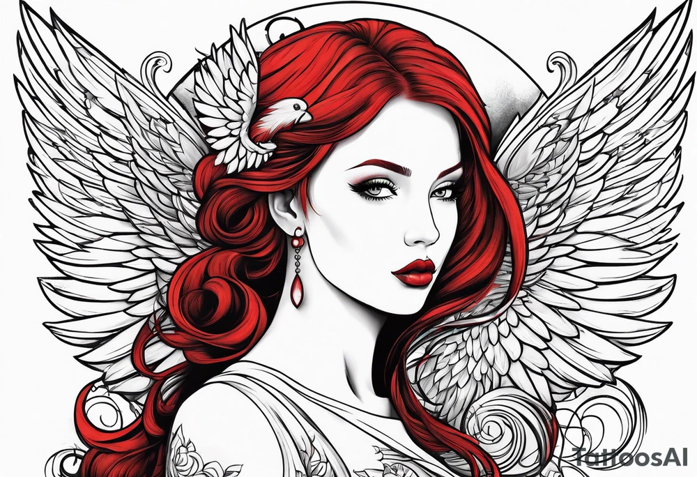 beautiful red hair angel girl tattoo idea