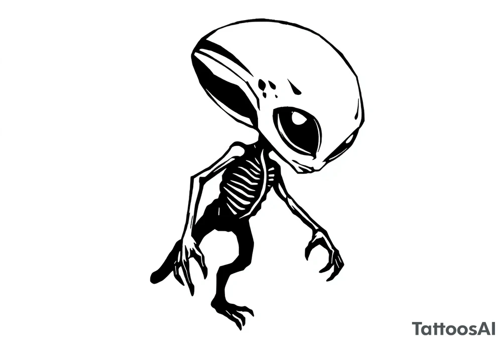 A silhouette stencil style drawing of an cute alien tattoo idea