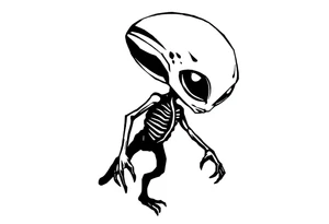 A silhouette stencil style drawing of an cute alien tattoo idea