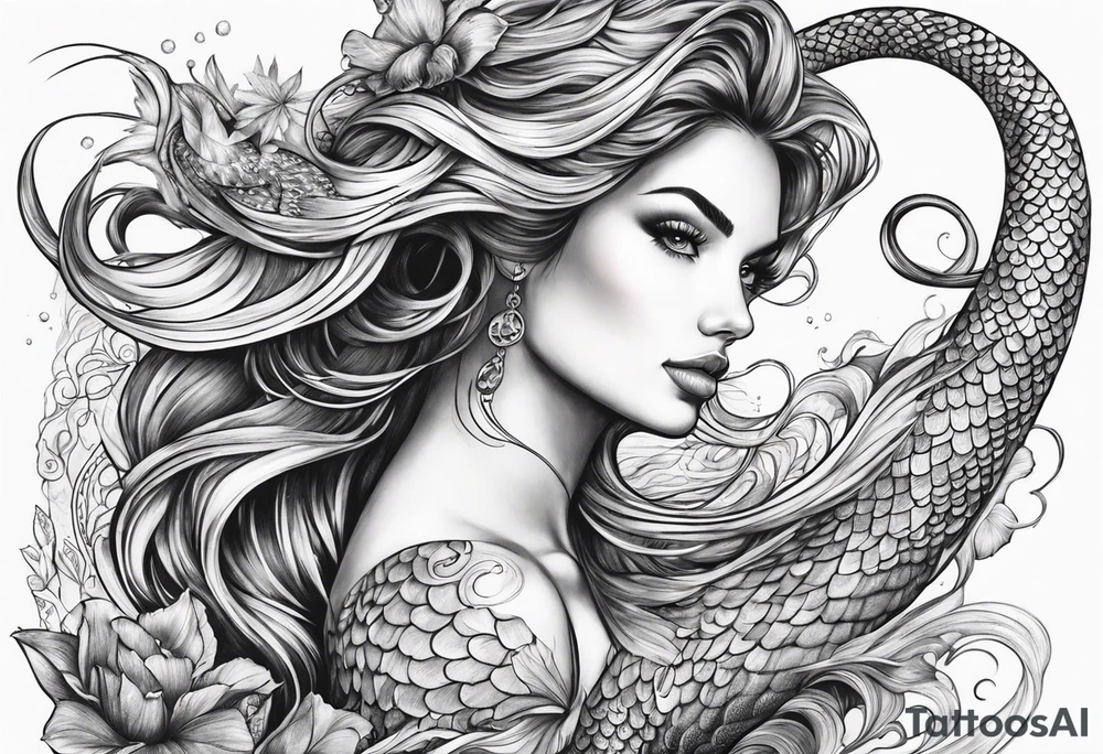 flowing serpent tail mermaid tattoo idea