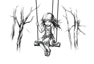 creepy little girl in the woods on a rope swing tattoo idea