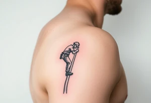 realistic tattoo of a power lineman climbing a wooden pole that fits on the inside of the forearm tattoo idea