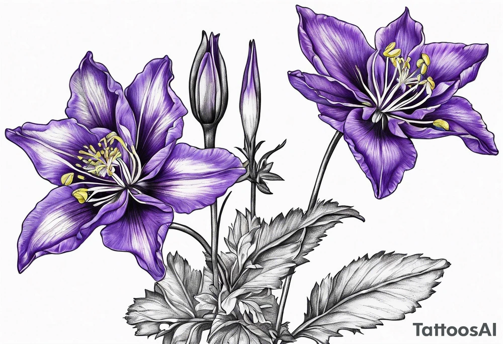 Columbine flower purple with stem in seep tattoo idea