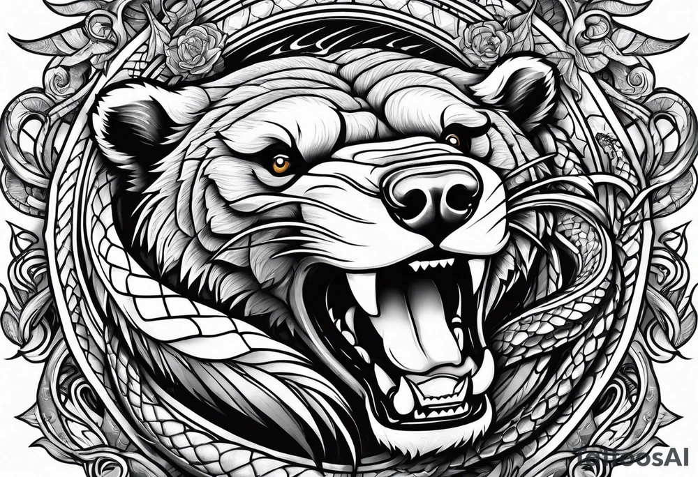 Bear fighting snake tattoo idea