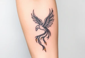 magnificent phoenix rising from golden flames with trailing embers tattoo idea