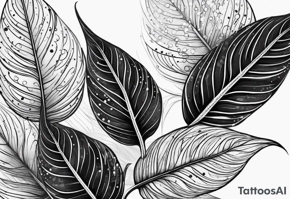 leaves with flow and stippling dots, white background tattoo idea