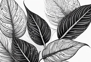 leaves with flow and stippling dots, white background tattoo idea