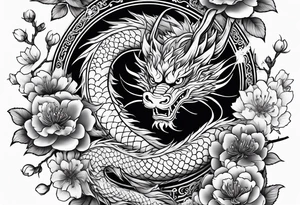 Japanese dragon cherry blossoms tattoo idea