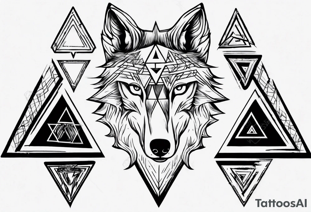 wolf head with one triangle on forehead and a triangle in the background tattoo idea wolf head with one triangle on forehead and a triangle in the background tattoo idea