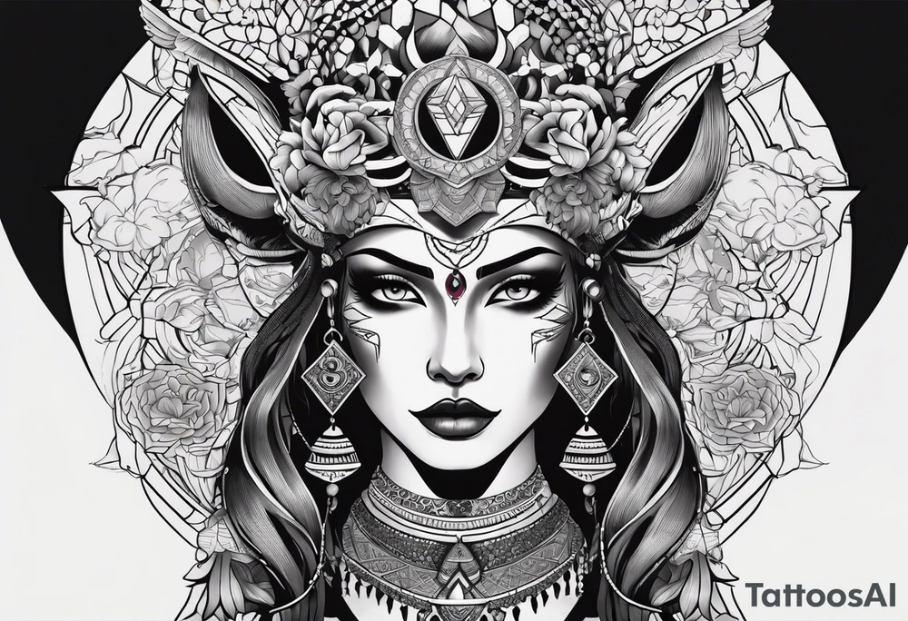 kali ma, alien goddess, valkrye, aries, pirate, divine feminine, zenza resonance, pachamama, lotus azul, blank panther, eagle, skull, 5D, nueva gaya, dna 12 tattoo idea