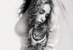women portrait with cat tattoo idea