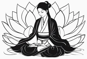 Lotus sitting position,meditating pose, silhuette, wuxia tattoo idea