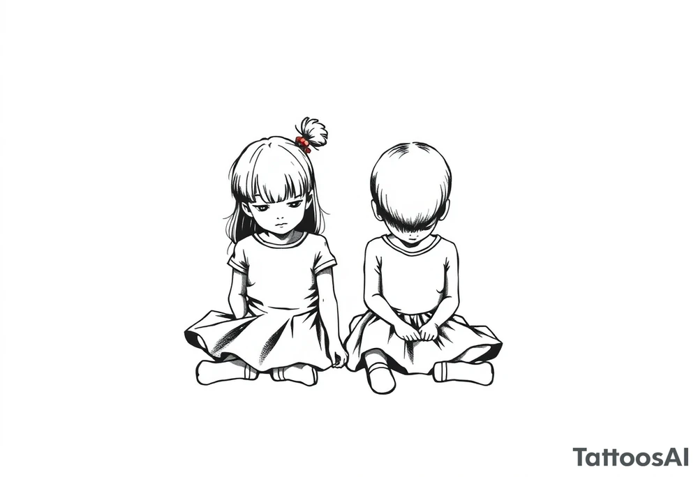 Two little girls sit in front tattoo idea