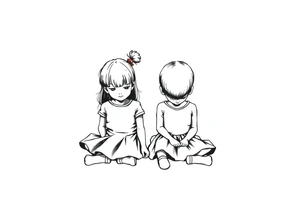 Two little girls sit in front tattoo idea