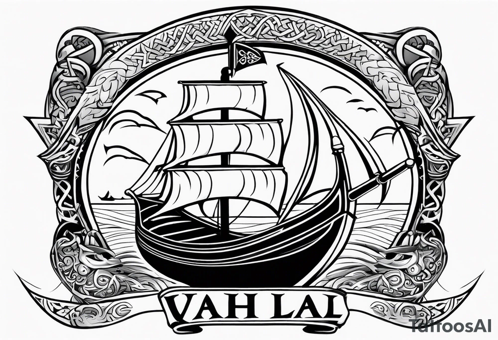 Valhalla sword shield viking ship tattoo idea