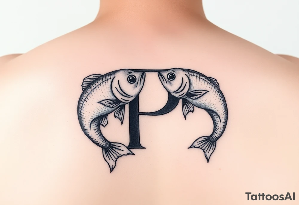 Using the letter P in “Pisces” to create two fish swimming in opposite direction tattoo idea