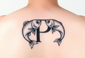 Using the letter P in “Pisces” to create two fish swimming in opposite direction tattoo idea