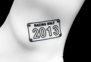 Racing half marathon bib 2013 purple and gold running safety pins piercing the skin running tattoo idea