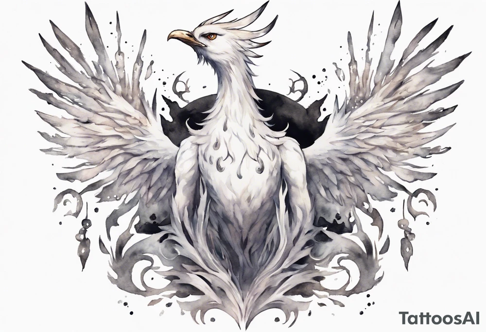 a white phoenix wearing iron diadem or crown around its head tattoo idea