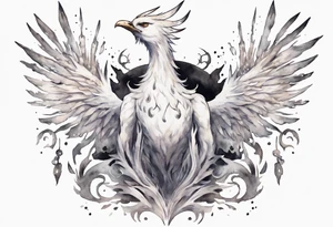 a white phoenix wearing iron diadem or crown around its head tattoo idea