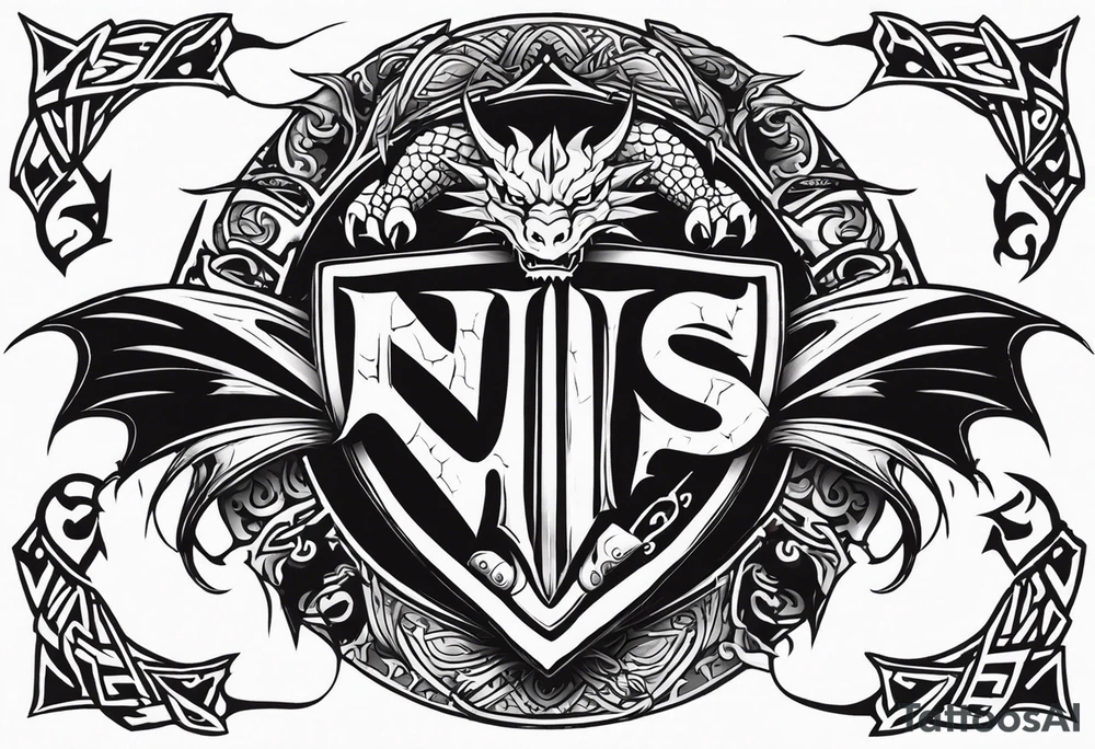 Valhalla sword shield dragon axe tattoo idea