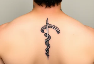 caduceus style Dune sandworm tattoo on the back tattoo idea