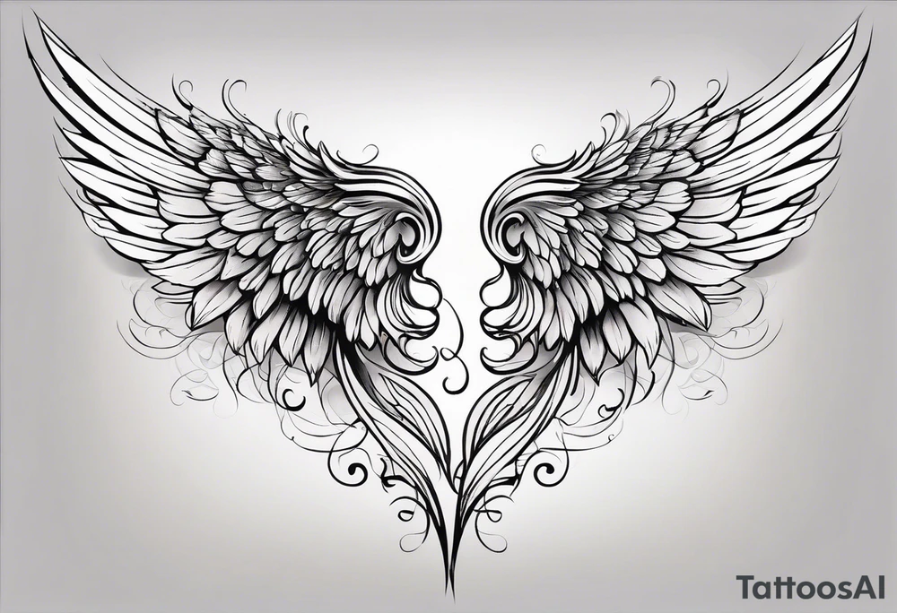 beautiful angel wings. with flilgree in the background tattoo idea