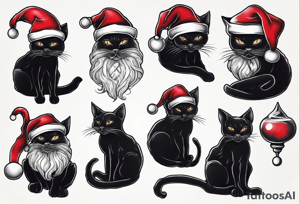 a black cat wearing a santa hat tattoo idea
