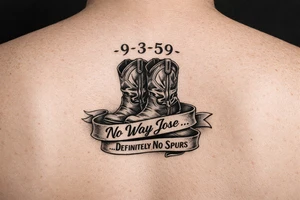 Can you do a minimalist neo, traditional Cow girl boots her birthday 9-3-59 and a banner that says no way Jose …. definitely no spurs this isn’t realistic. I want it very minimalist. tattoo idea