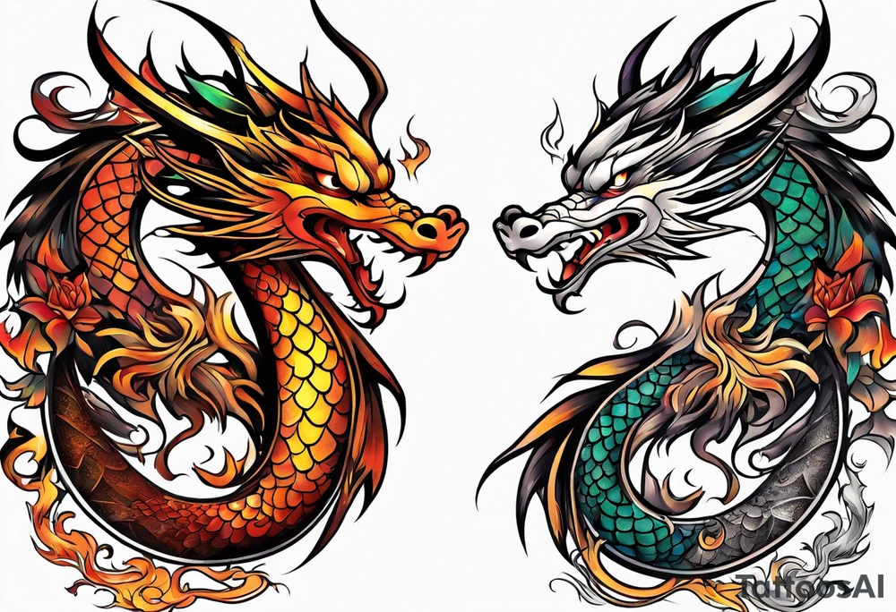 majestic  dragon and phoenix tattoo tattoo idea