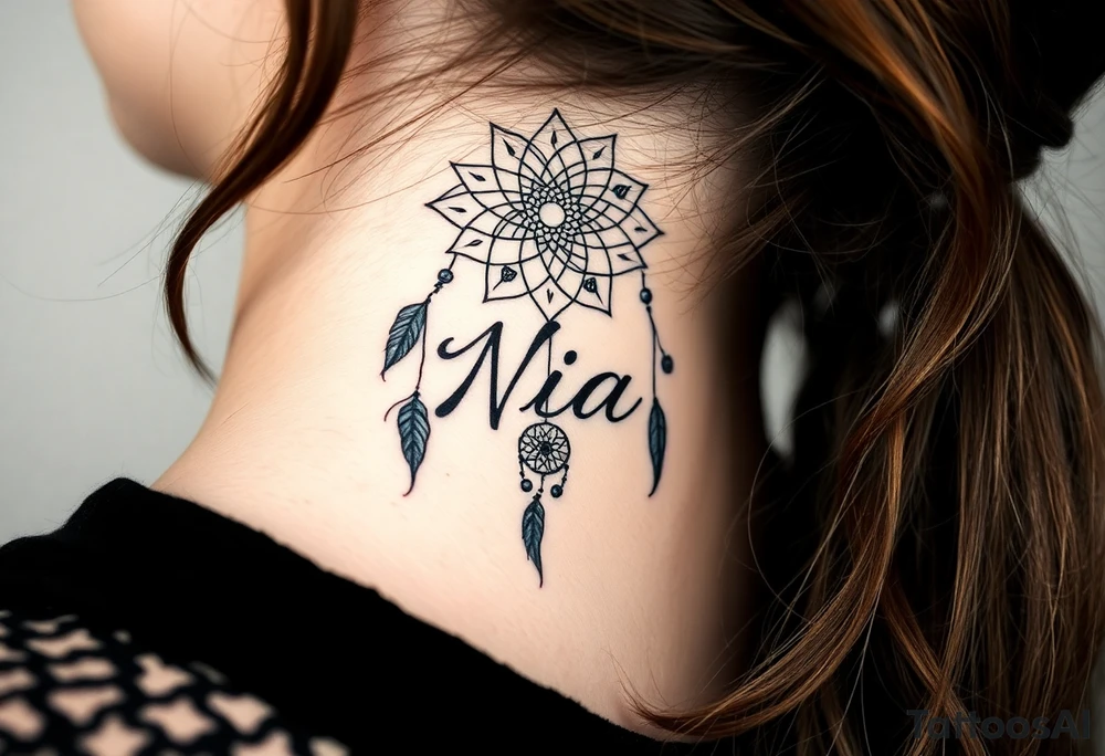 Name Nia in a  dreamcatcher tattoo idea