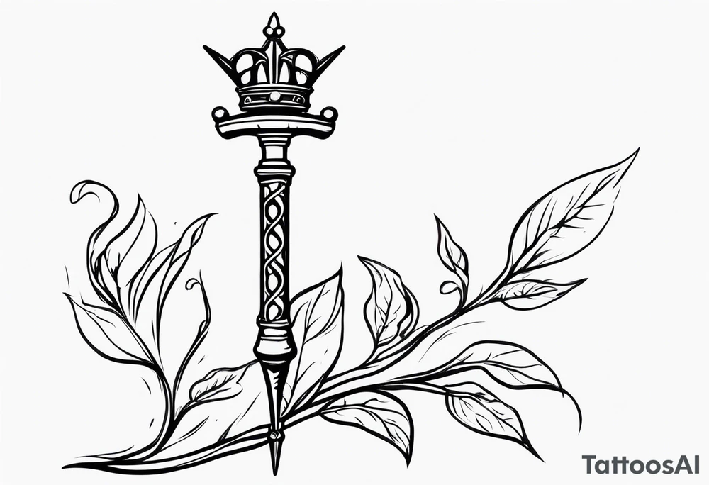 scepter with vines and crown spine tattoo tattoo idea