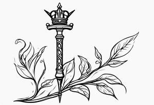 scepter with vines and crown spine tattoo tattoo idea