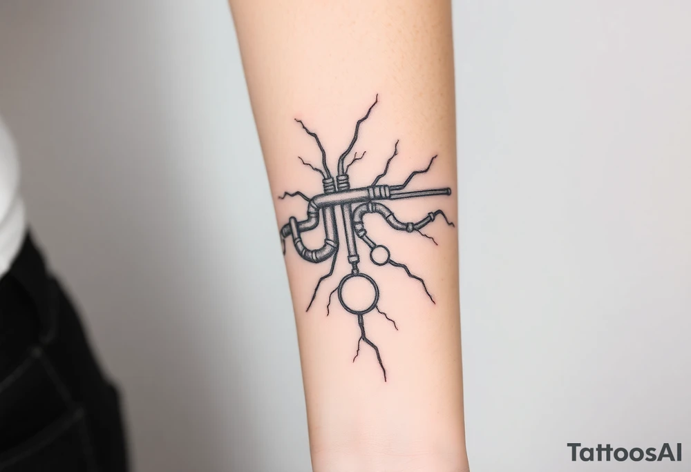 wide System of pipes that transitions and transforms at the end into thick, widespread
veins of forearm tattoo idea