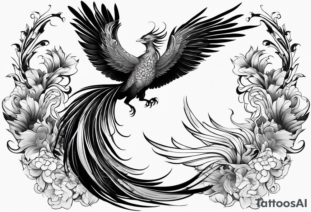 asian elegant phoenix
with a long neck, with no wings, graceful tattoo idea