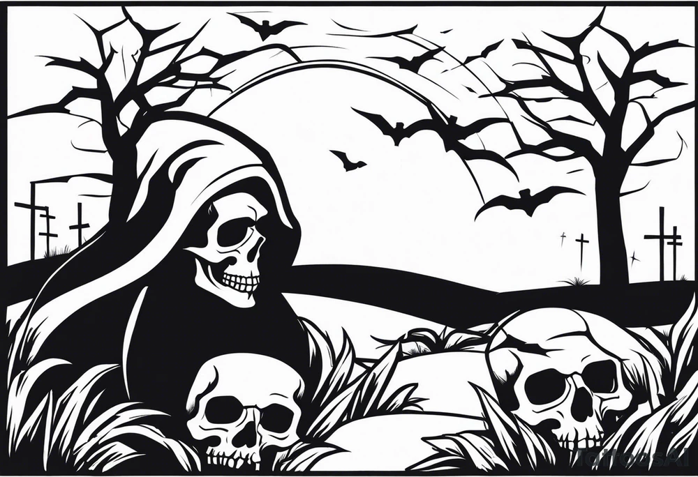 grim reaper skull cemetery tattoo idea