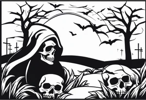 grim reaper skull cemetery tattoo idea