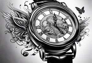 making time count. Broken wristwatch sand flying around hourglass tattoo idea