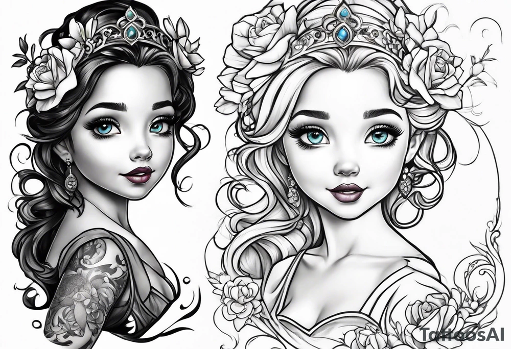 girl toddler made into a disney princess tattoo idea