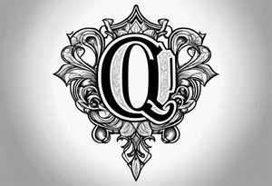 A spade symbol with the letter "Q" embedded in the center. tattoo idea