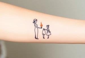 Silhouette of grandmother, mother and daughter passing a flame from oldest to youngest with the flame growing as it goes. tattoo idea