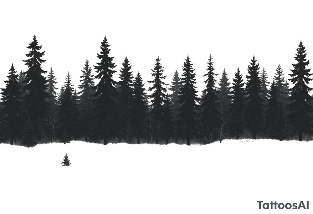Coniferouse forest silhouette with black and gray trees tattoo idea