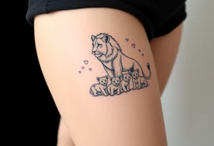 Powerful protective lioness and her 5 cubs tattoo idea