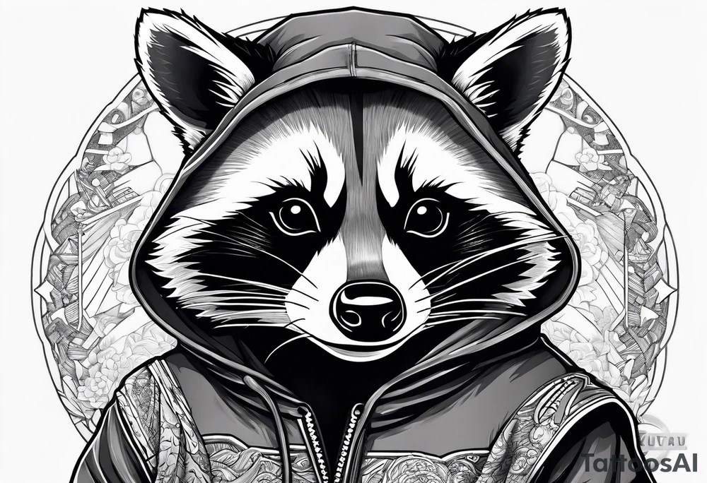 raccoon wearing a Superman hoodie tattoo idea