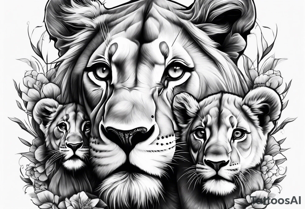 Lioness protecting her two cubs tattoo idea