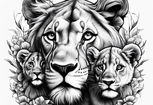 Lioness protecting her two cubs tattoo idea