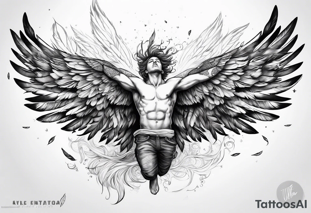 Icarus falling, with feathers floating down tattoo idea