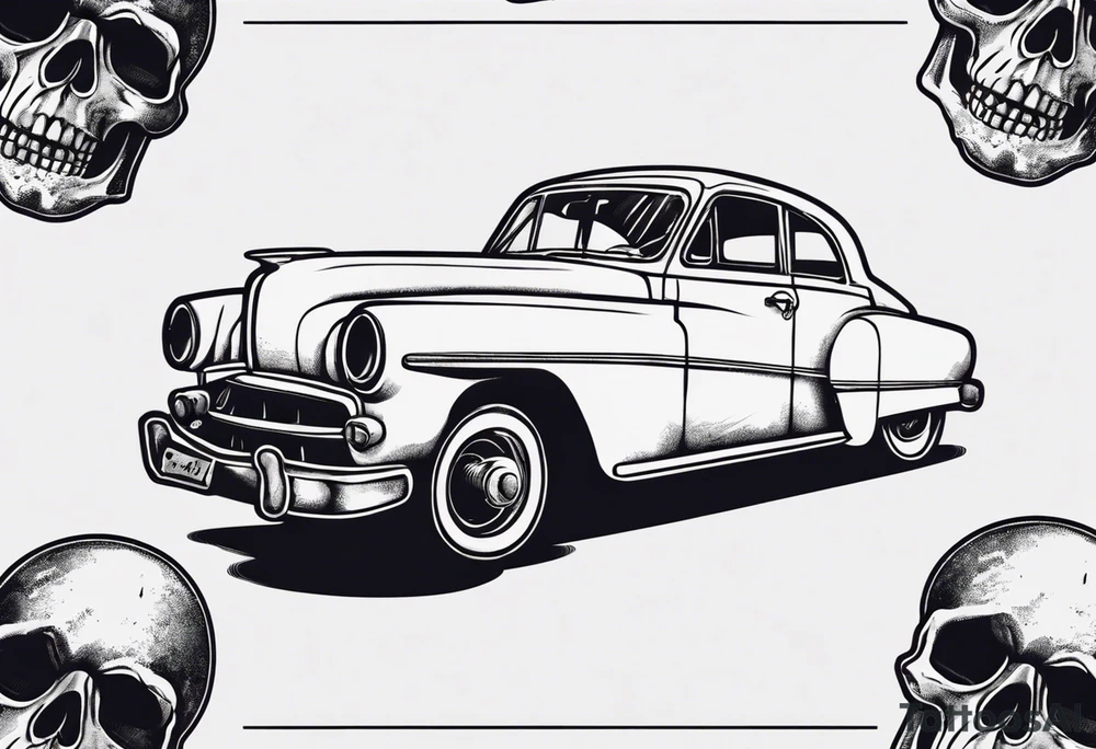 Old vintage car with skull in background tattoo idea