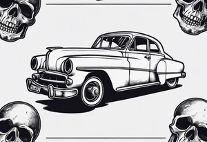Old vintage car with skull in background tattoo idea