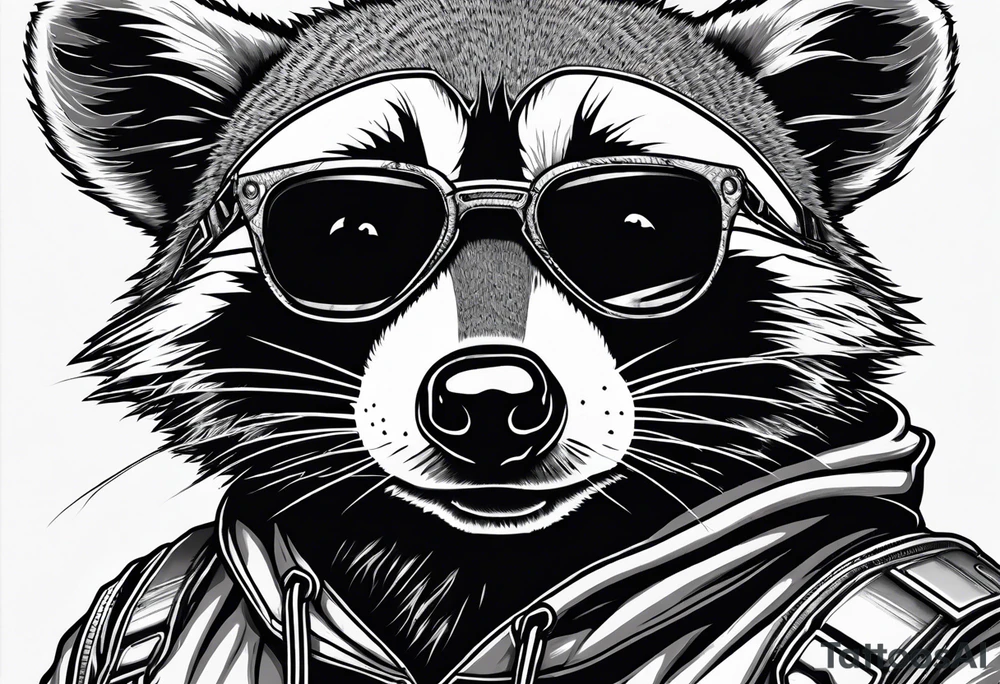 raccoon wearing a Superman hoodie tattoo idea